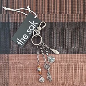 The Sak Silver-Tone Bag Charm Dangle Keychain with Brown Bead Accents